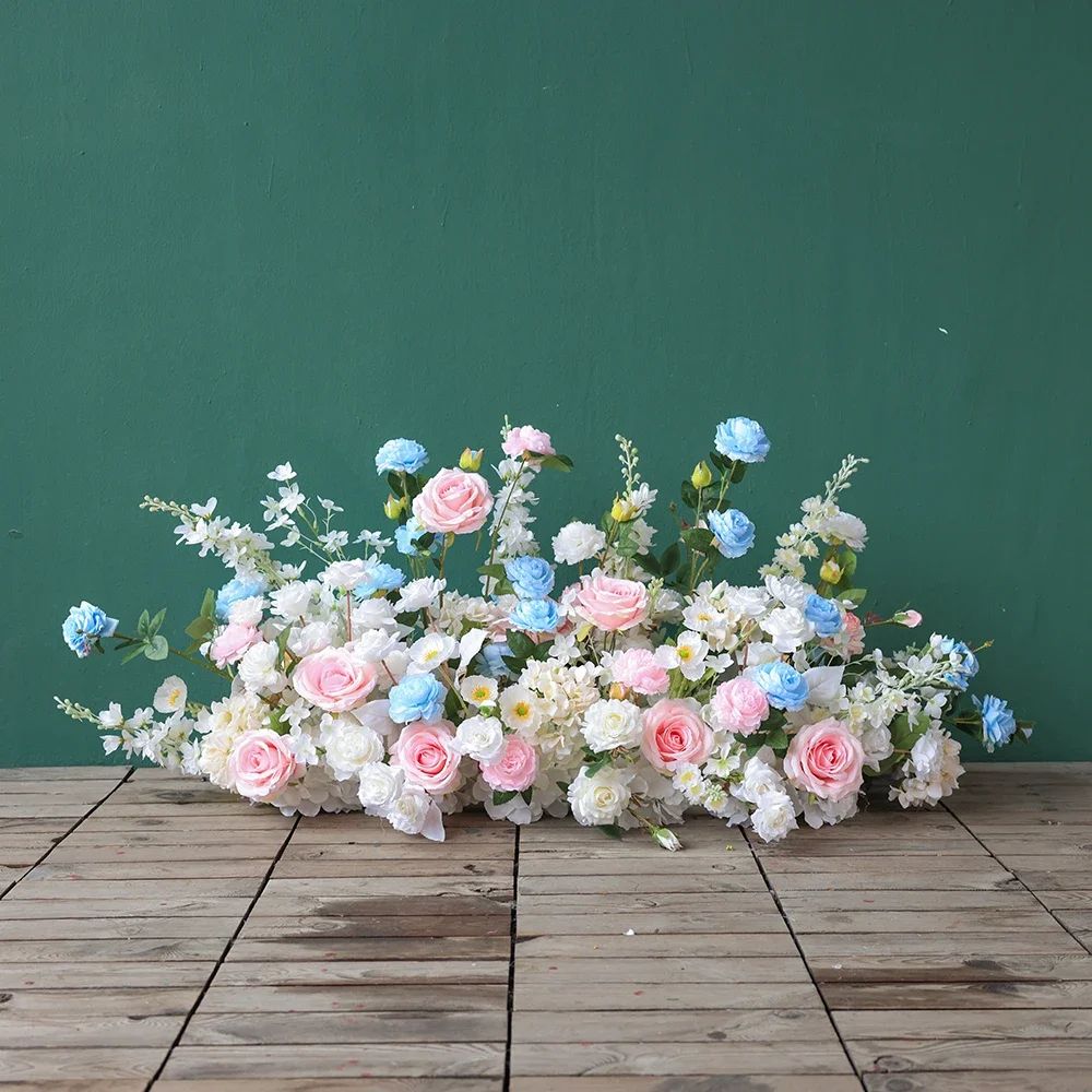 Crafted Artificial Flowers Christmas Party Decoration High Quality White Blue Pink Rose Green Leaves Kunstbloemen Decor HY2375