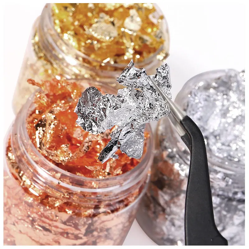 1 Caja de Papel de Láminas de Arte de Uñas Irregular Dorado y Plateado, Brillantina, Hojas de Oro, Fragmentos de Láminas de Séquin, Decoración DIY de Manicura 2