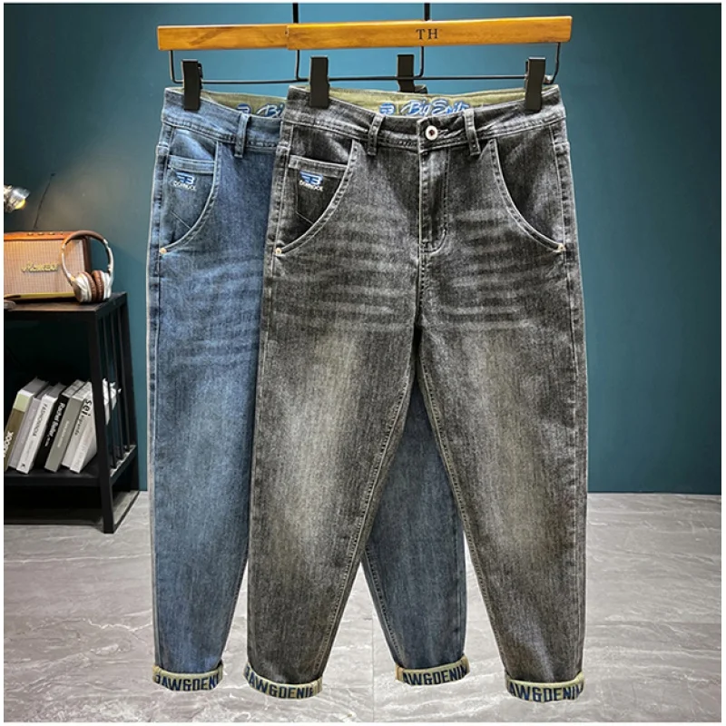 Jeans slim College à la mode pour hommes, pantalons effilés, pantalons de rue décontractés, vêtements à la mode, pantalons élastiques, pantalons slim doux, vêtements d'été