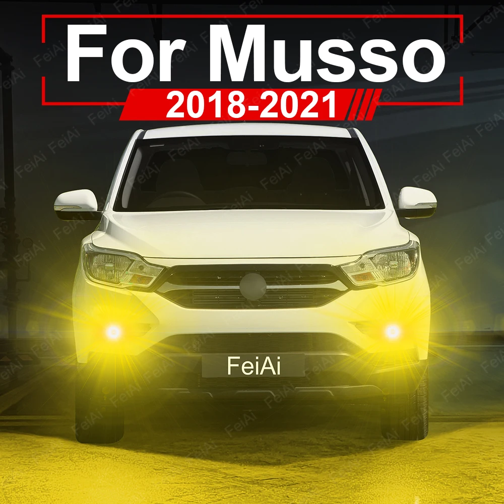 LED Front Fog Lights For SsangYong Musso 2018 2019 2020 2021 Musso Tuning Accessories LED Fog Lamp Bulb Dual Color White Yellow