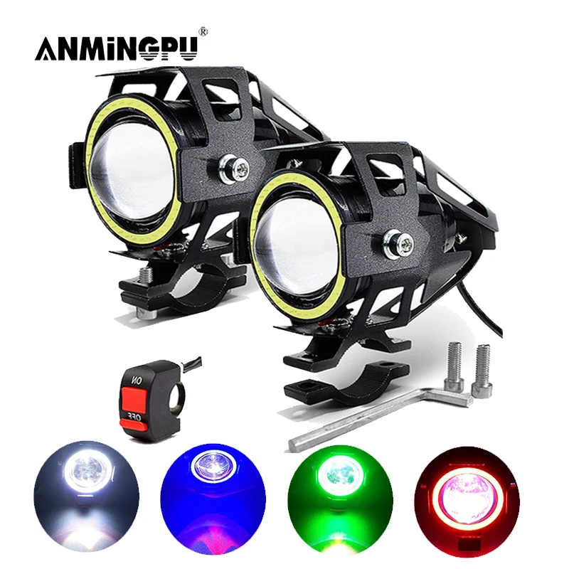 125W U7 LED Auxiliary Motorcycle Angel Eyes Headlight Explorers DRL Spotlights Bright LED Bicycle Lamp Accessories Foggers