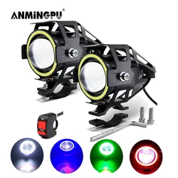 Projecteur Auxiliaire LED U7 pour Moto, Lumière de Sauna Angel Eyes, Accessoires de Lampe de Vélo Lumineuse DRL, 125W