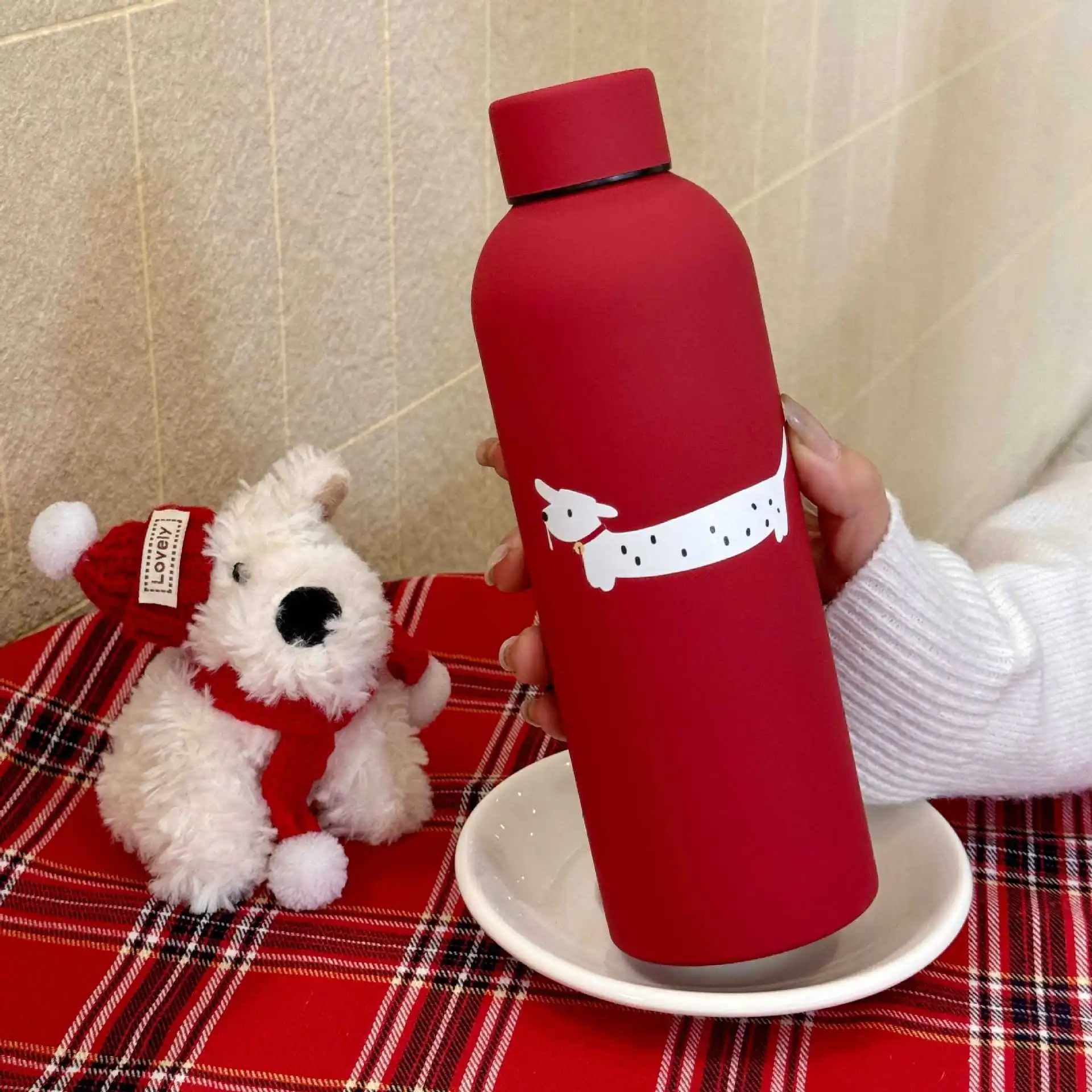 

Stainless Steel Cute Dog Bottle Vacuum Thermos Small-mouth Insulation Cups for New Year Christmas Gift Cup Portable Wholesale