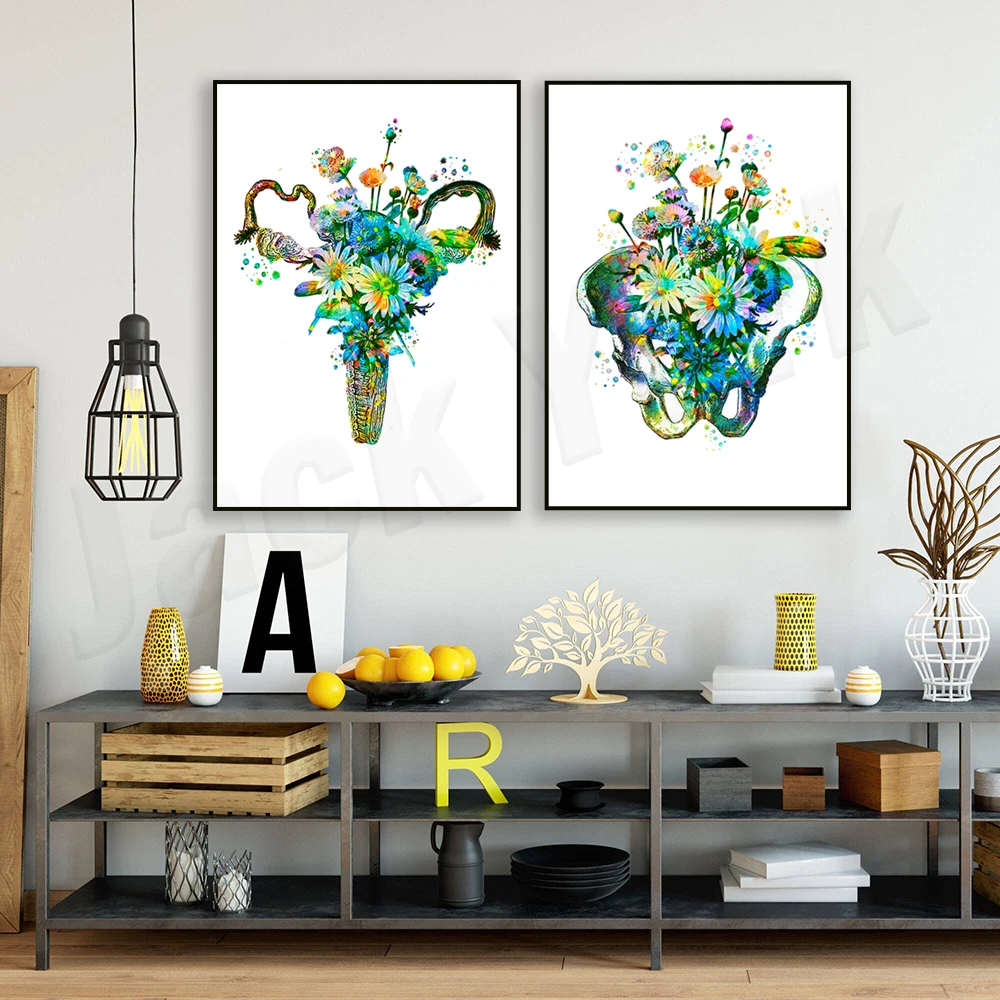 Floral pelvis, uterus art, anatomy poster, skeleton, reproductive system art, midwife gift, orthopedic art, chiropractor gift