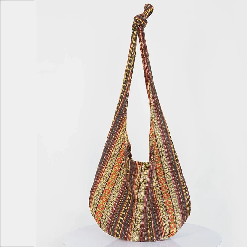 Contrast Color Printed Bohemian Ethnic Style Large Capacity Minimalist Women's Shoulder Crossbody Tote Bag