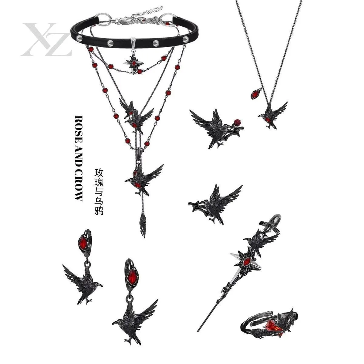 High Quality Original Design Thorn Series Sweet and Cool Spice Crow Clavicle Chain Niche Leather Collar Stacked Necklace