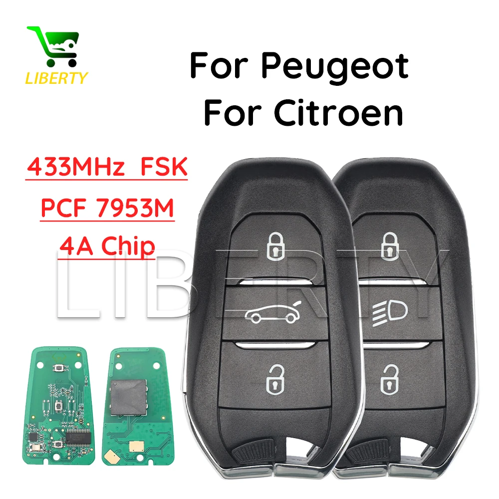 Ly For Peugeot 208 308 3008 508 5008 Citroen C4 C4L DS4 DS5 Smart Remote Car Key 3 Buttons 433MHZ PCF7953M Keyless Go 4A Chip