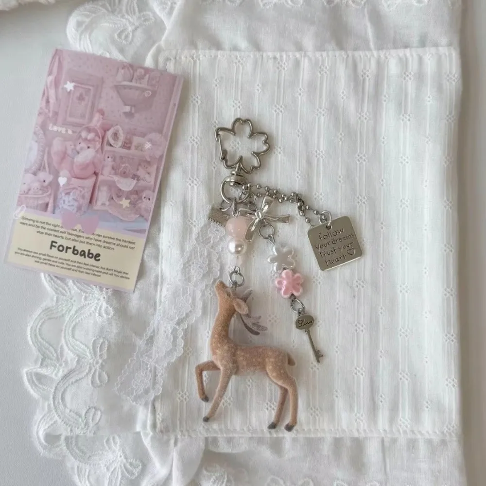 Cute Portable Deer Keychain 11.5cm Length Korean Style DIY Bead Case Handmade Bag Pendant image 3