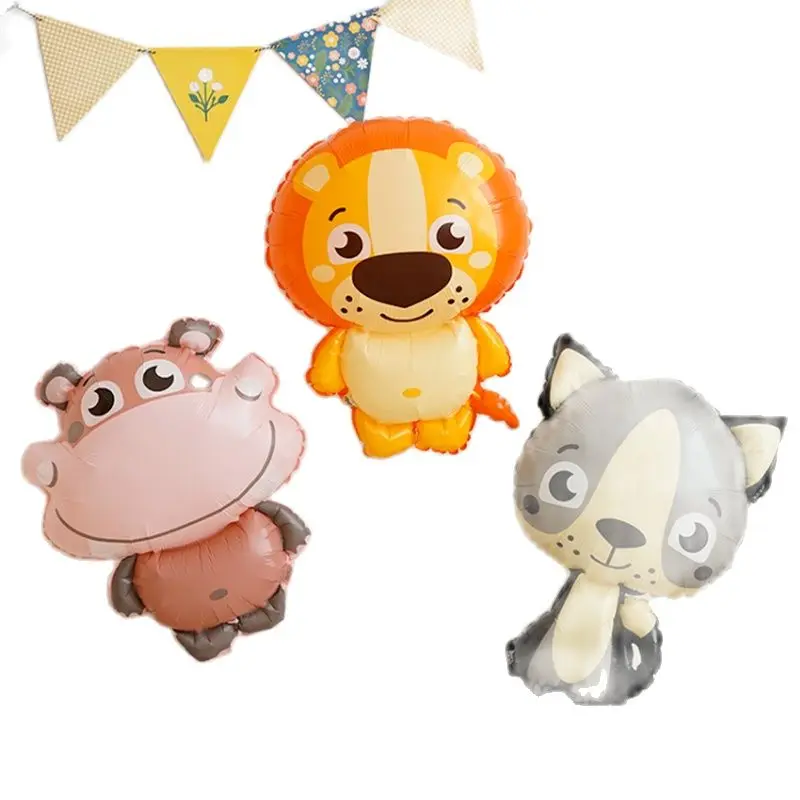 Jungle Cartoon Animal Foil Balloons Fox Penguin Hippo Tiger Crocodile Air Balls Birthday Party Baby Shower Decorations Globos