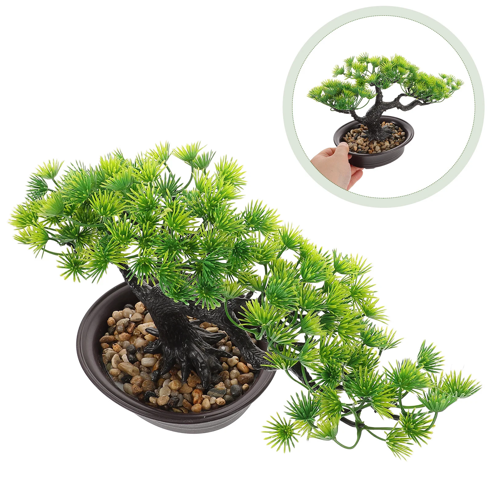 

Realistic Artificial Bonsai Tree Small Green Desktop Plant Faux Pine Tree for Office Home Table Decoration Fake Plants for Desk