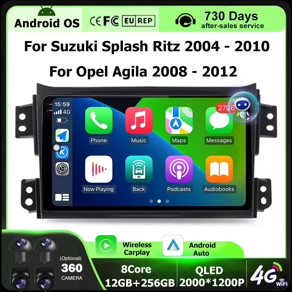 Android 16 Auto For Suzuki Splash Ritz 2004 - 2010 For Opel Agila 2008 - 2012 Car Radio Multimedia Player GPS Navigation BT DSP