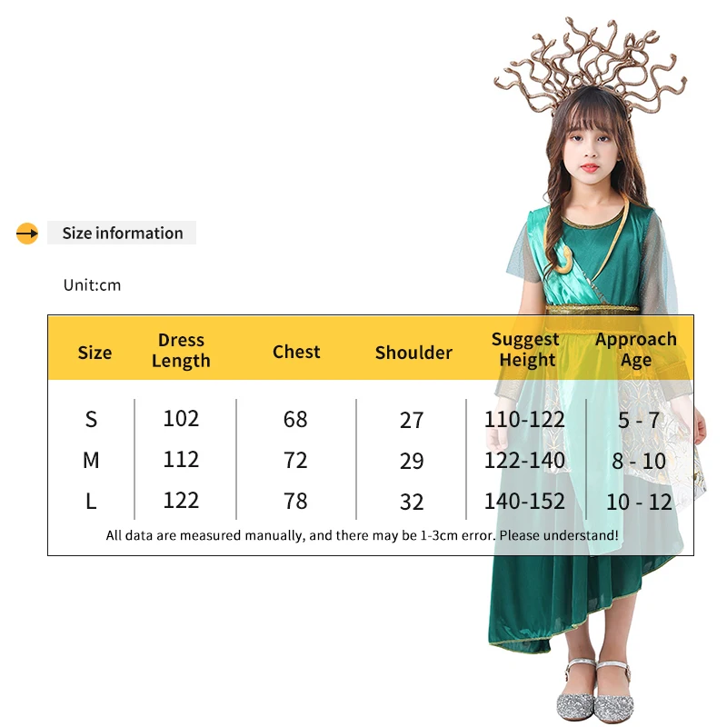 Child Girl The Gorgon Medusa Ancient Greek Mythological Cosplay Princess Costume Kids Performance Fancy Dress Halloween Party