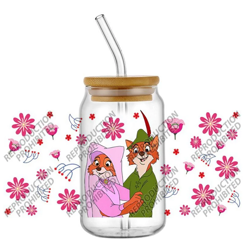 Classical Retro Cartoon Lovely Robin Hood Famous Movie 16oz UV DTF Transfer 3D Sticker Decals Glass Can Cups Creative Craft DIY