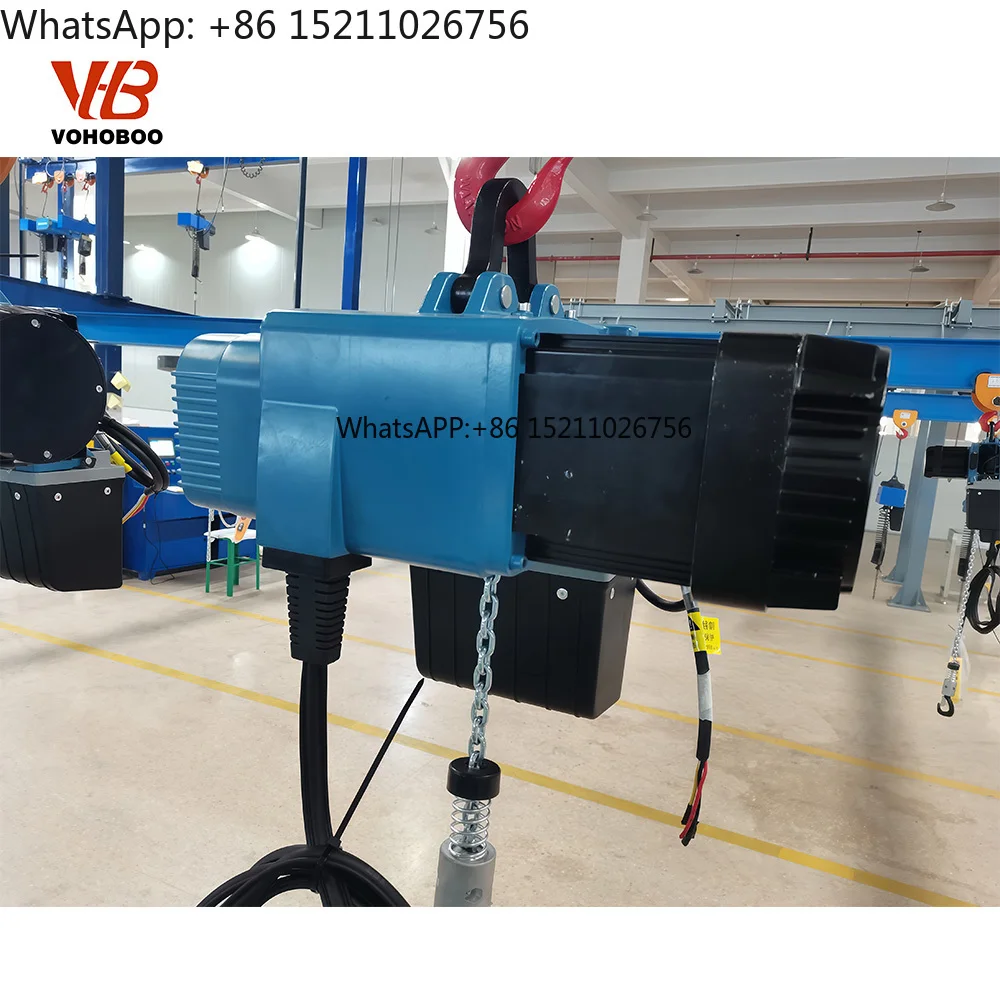 European Electric Chain Hoist 1 Ton Low Headroom Twin Guide System Efficient Heat Dissipation Design New for Retail Hotel