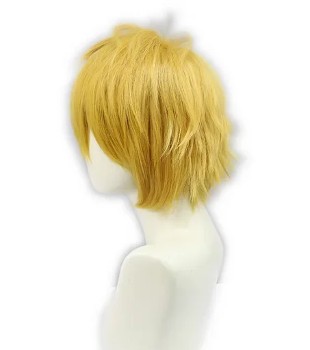 Golden Yellow Light Orange Golden Denji Cosplay Wig Anime Chainsaw Man Denji Wigs 30cm Hair With Eyes Patch Props Men