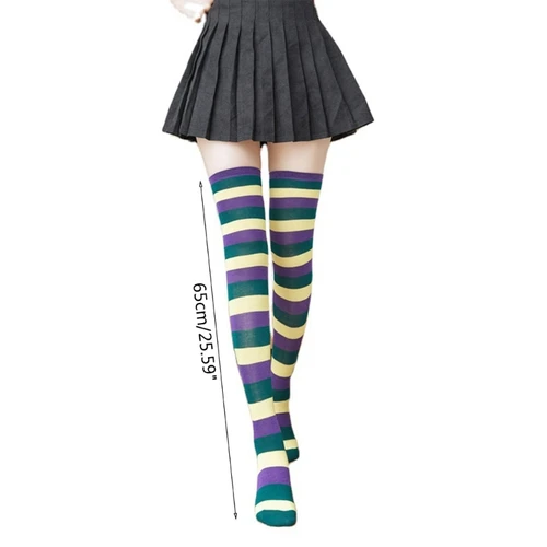 Imagen 2 del producto Calcetines de Media larga por encima de la rodilla para mujer, Medias opacas, finas, a rayas, coloridas, hasta la rodilla, envío directo