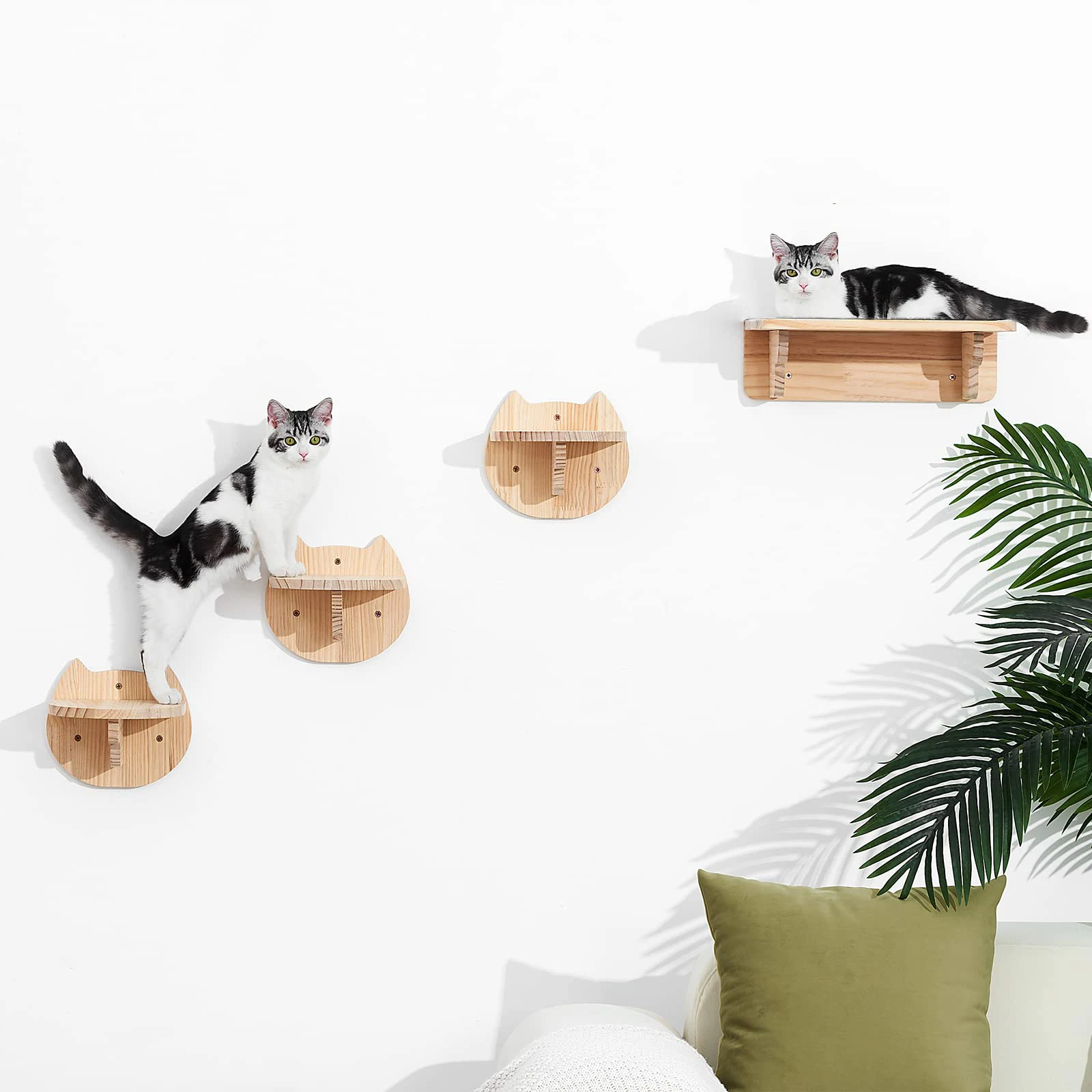 

4Pcs Cat Wall Mounted Shelf and Steps Set Wooden Kitten Wall Perches Furniture Playing Climber Hanging Holder Cats Resting Space