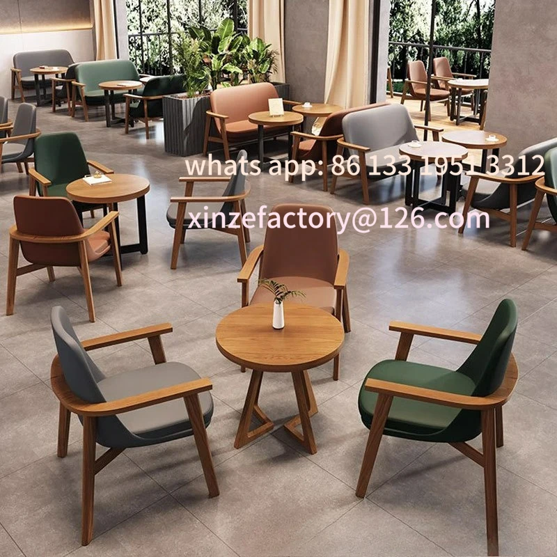 

Customizable Nordic Cafe Sofa Commercial sitting area Solid wood tables and chairs