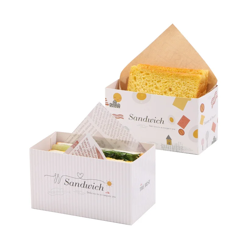 50pcs Sandwich Packaging Box Baked Bread Paper Boxes Party Toast Burger Fries Cake Box