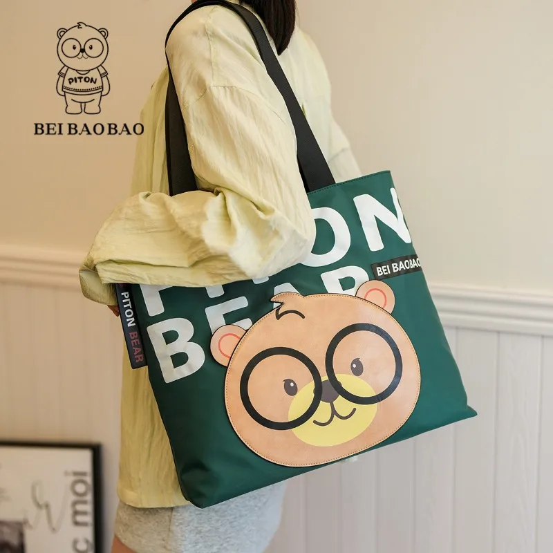 Large Capacity Tote Bag Fashion Versatile Outdoor Commuting Shoulder Bag Cute Little Bear Oxford Cloth Bag Laptop Bags Book Bags