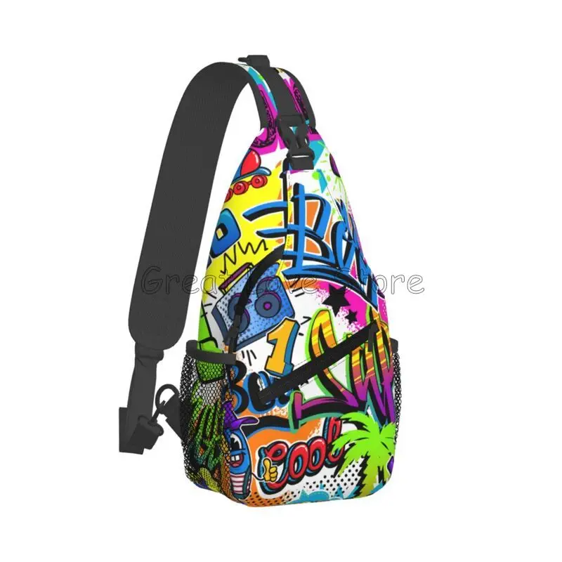 Collezione di fumetti americani Borsa da petto pop art Graffiti Zaino da viaggio casual Borsa a tracolla per viaggi in spiaggia, campeggio, escursionismo
