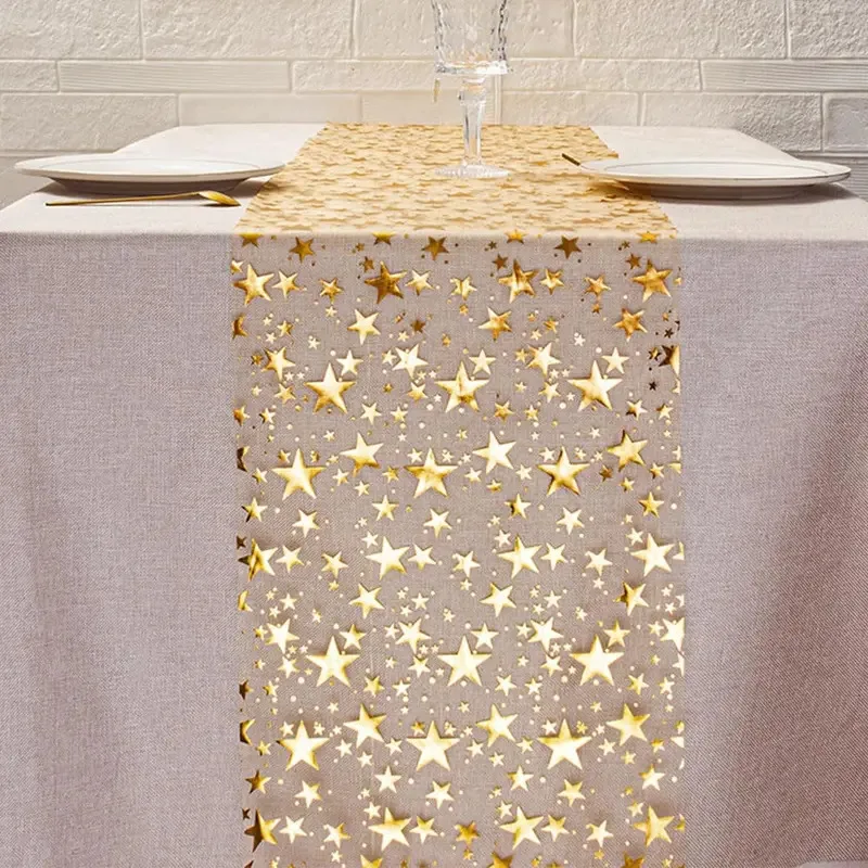Gold Star Sequins Table Runner – Metallic Mesh Table Scarf with Sheer Napkins for Party Dining Decor