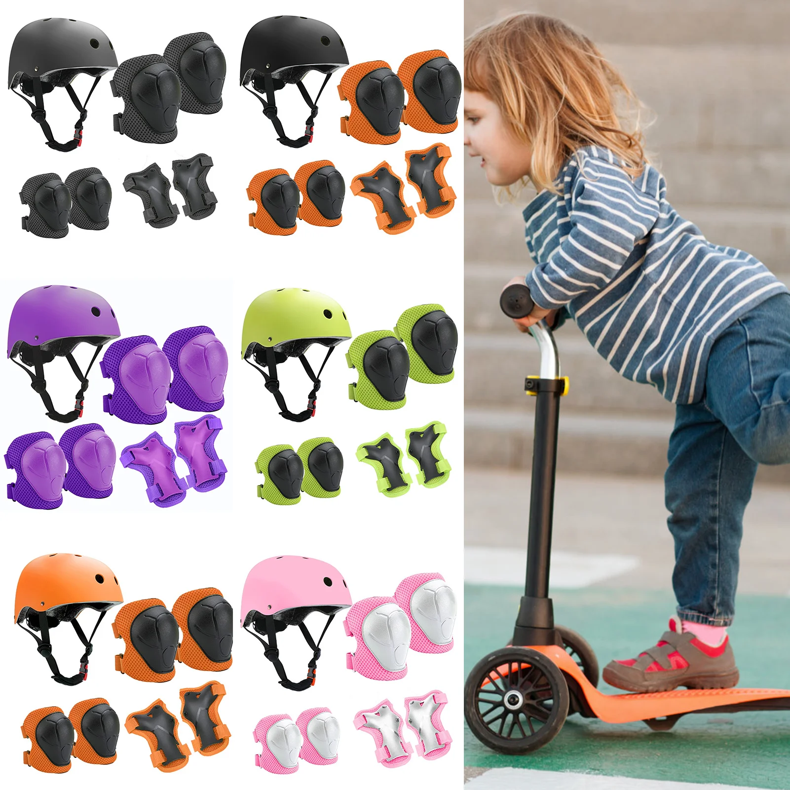 Skate Riding Safety Helmet Pad Set Adjustable Buckle Full Cover  Set for Birthday Christmas Gift