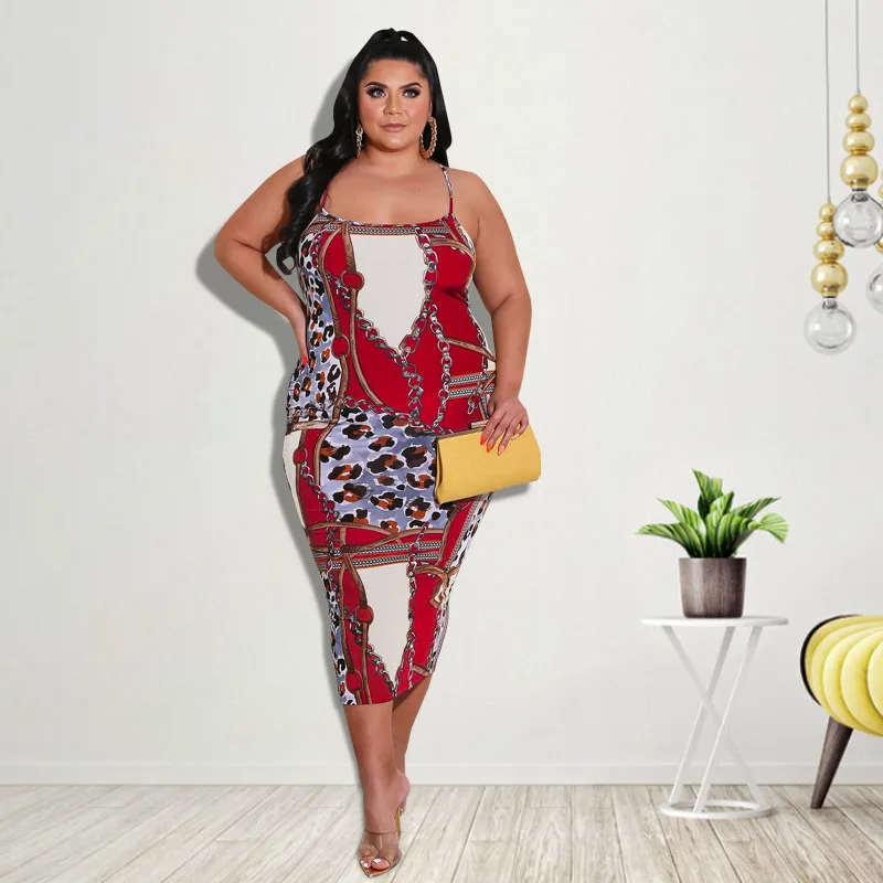 

Large size women's clothing, new summer printed backless suspender dress, new summer products