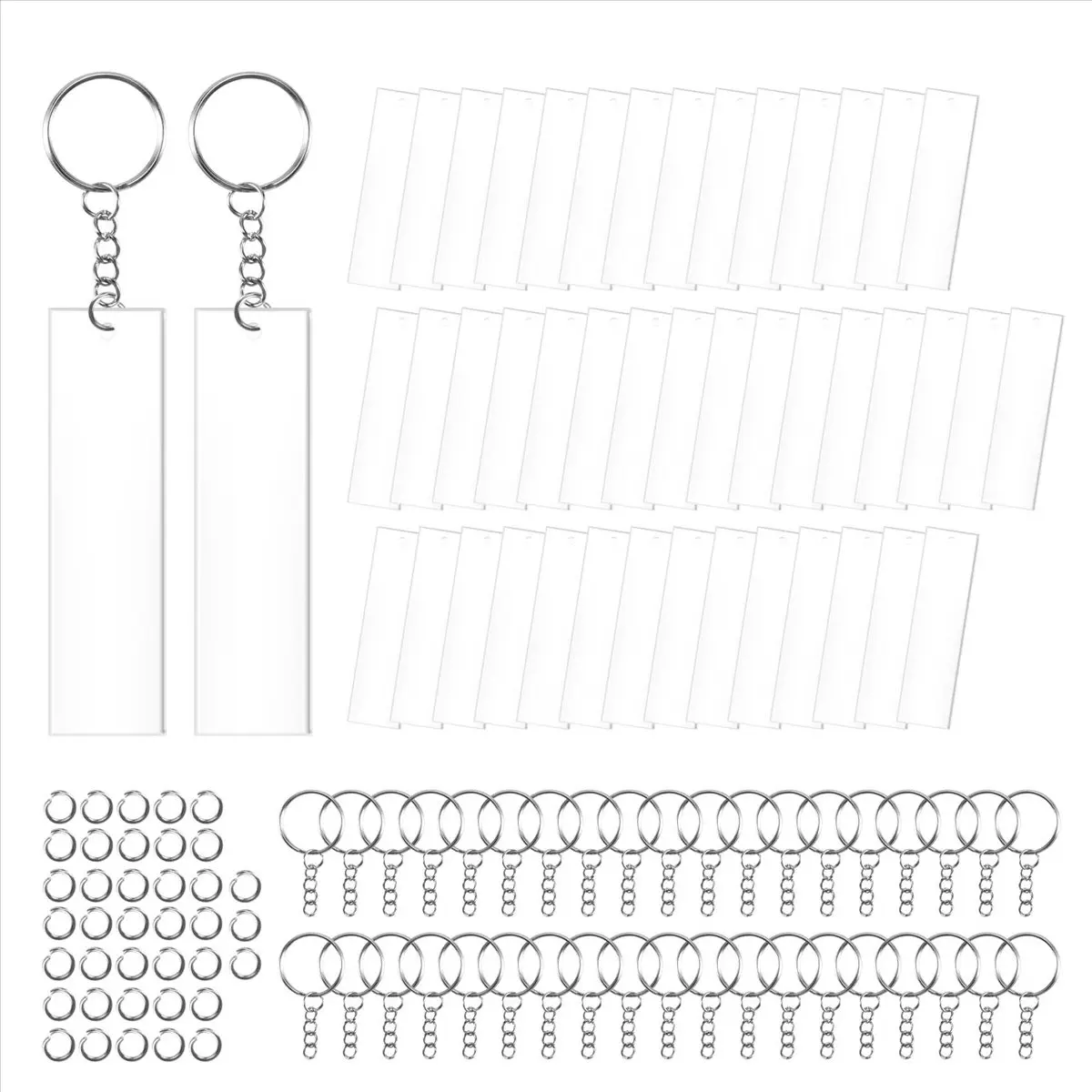 ✱120 Pieces Rectangle Acrylic Key Chain Blank Transparent Acrylic KeyChain Blank