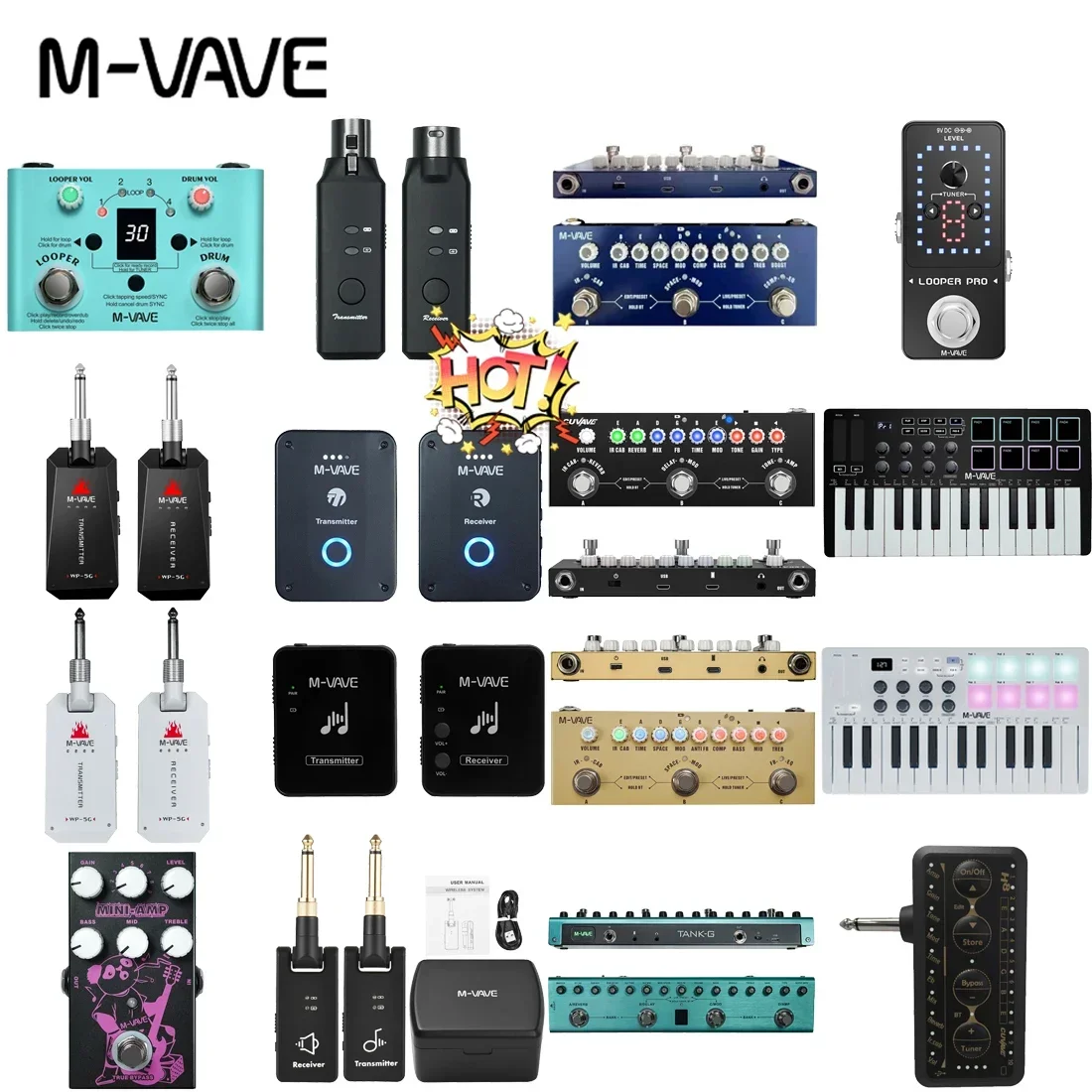 

M-VAVE WP-9 Wireless Earphone Monitor Guitar Effect Pedal 2.4G Rechargeable Transmitter Receiver Electric Guitar Accessories