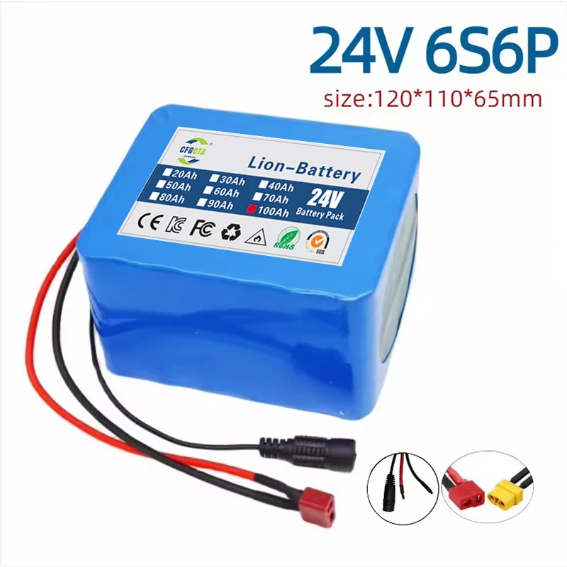 24V 100Ah 6S6P battery pack 18650 lithium-ion battery pack, multiple socket options, electric scooter battery, built-in BMS