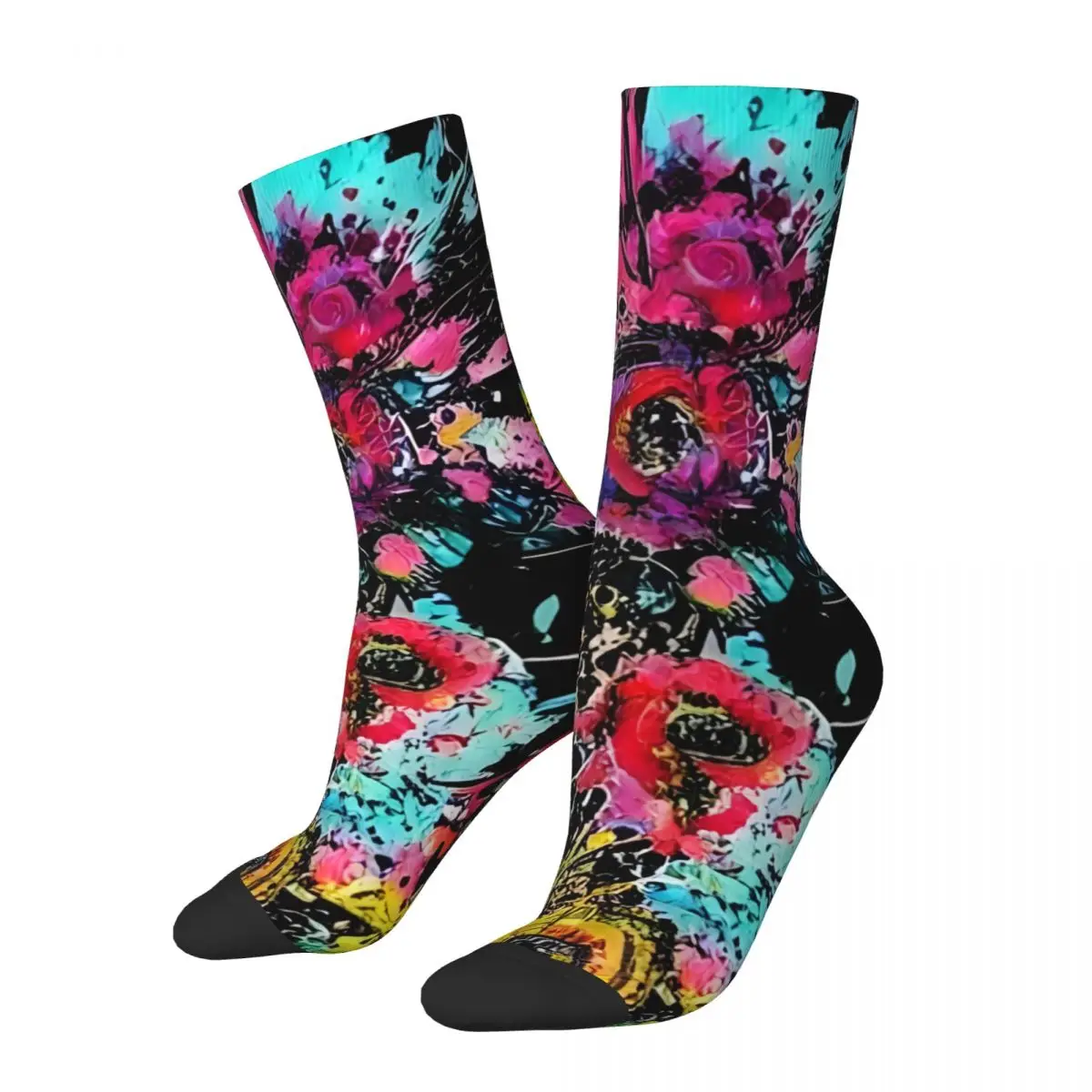 Watercolor Rose Drip Wild Graffiti Flower Arrangement Sunflower Socks Unisex Street Style Pattern Printed Novelty Crew Sock