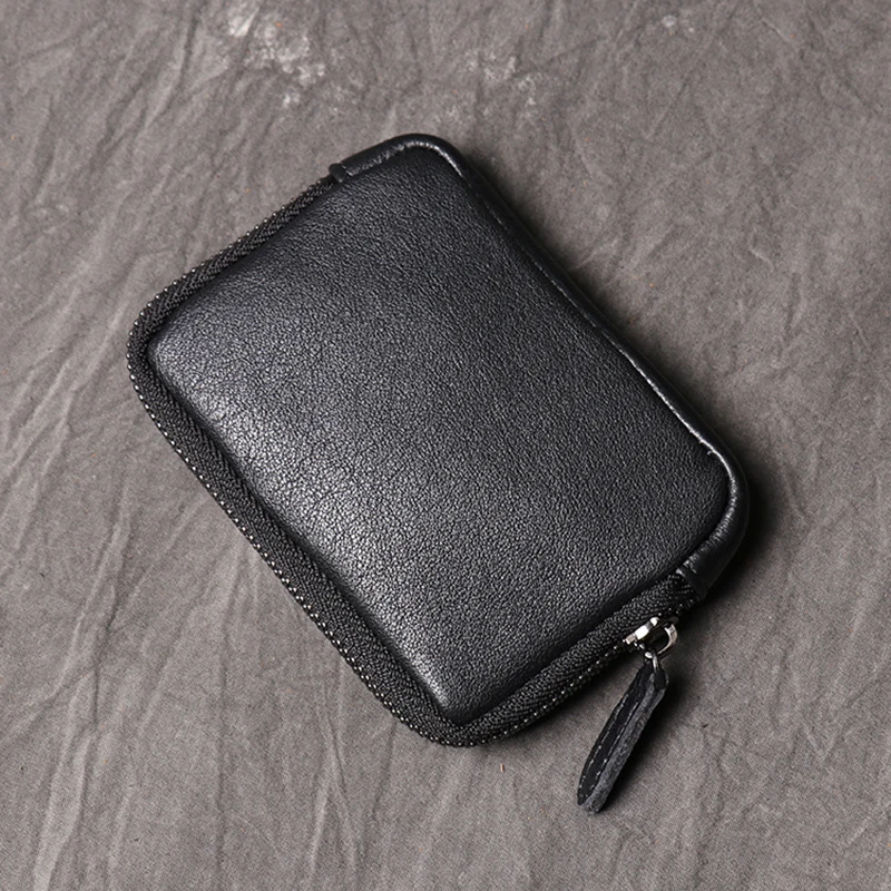 Genuine Leather Suitable for Men Women Pocket Wallets Mini Zipper Small Purses Retro Key Holder Money Bag Coin Change Purse