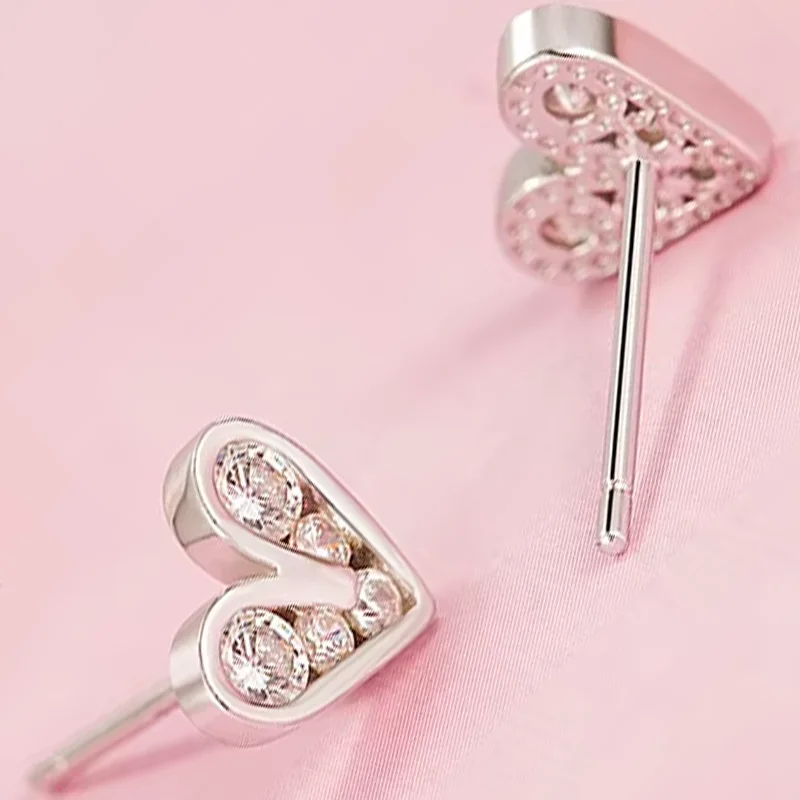 Women Party Cute Fine Jewelry Minimalist Accessories 2026 Real 925 Sterling Silver Zircon Heart Stud Earrings For Charming