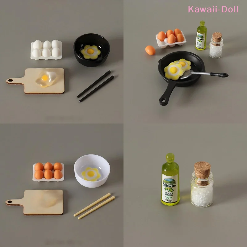 1Set 1:12 Dollhouse Kitchenware Mini Egg Frying Pan Model Dollhouse Kitchen Scene Accessories Pretend Play Toys Kit
