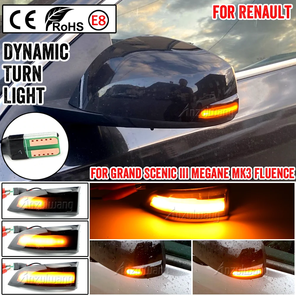 Fit for Renault Megane 3 MK3 III RS 2008-2016 Laguna III X91 Fluence LED Dynamic Blinker Indicator Mirror Turn Signal Light