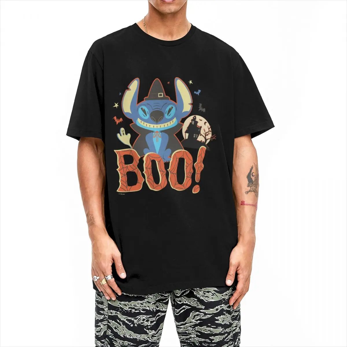 Stitch Halloween Boo for Men Women T Shirts Lilo And Stitch Vintage Tees Round Collar T-Shirts Pure Cotton Printing Tops