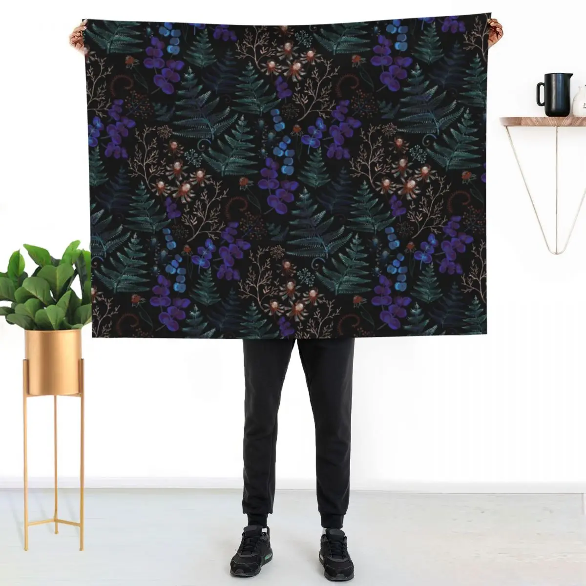 Moody Florals with Fern Leaves on Black Throw Blanket halloween for babies Furry Extra Large Throw Sofa Blankets