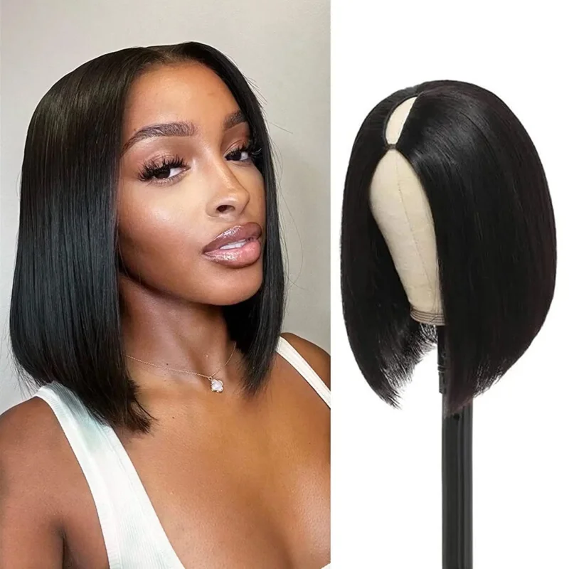 Short V Part Bob Wigs for Women Straight Short Synthetic Hair Wigs Glueless Updated V Part Wig Natural Hair Bob Wigs