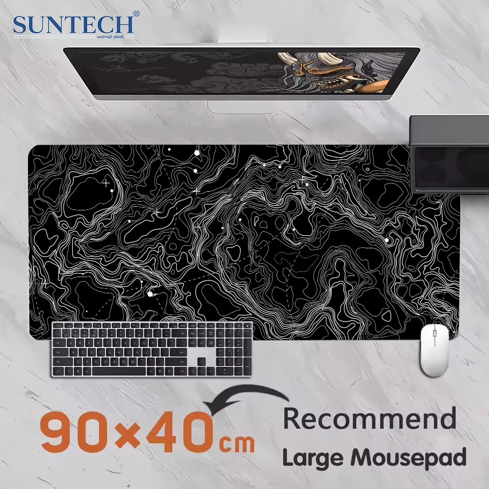 Contour map Black and white Art Abstract Mouse pad Extended large 400X900 PC Computer Keyboard XXL Desk mat Office Gaming mats