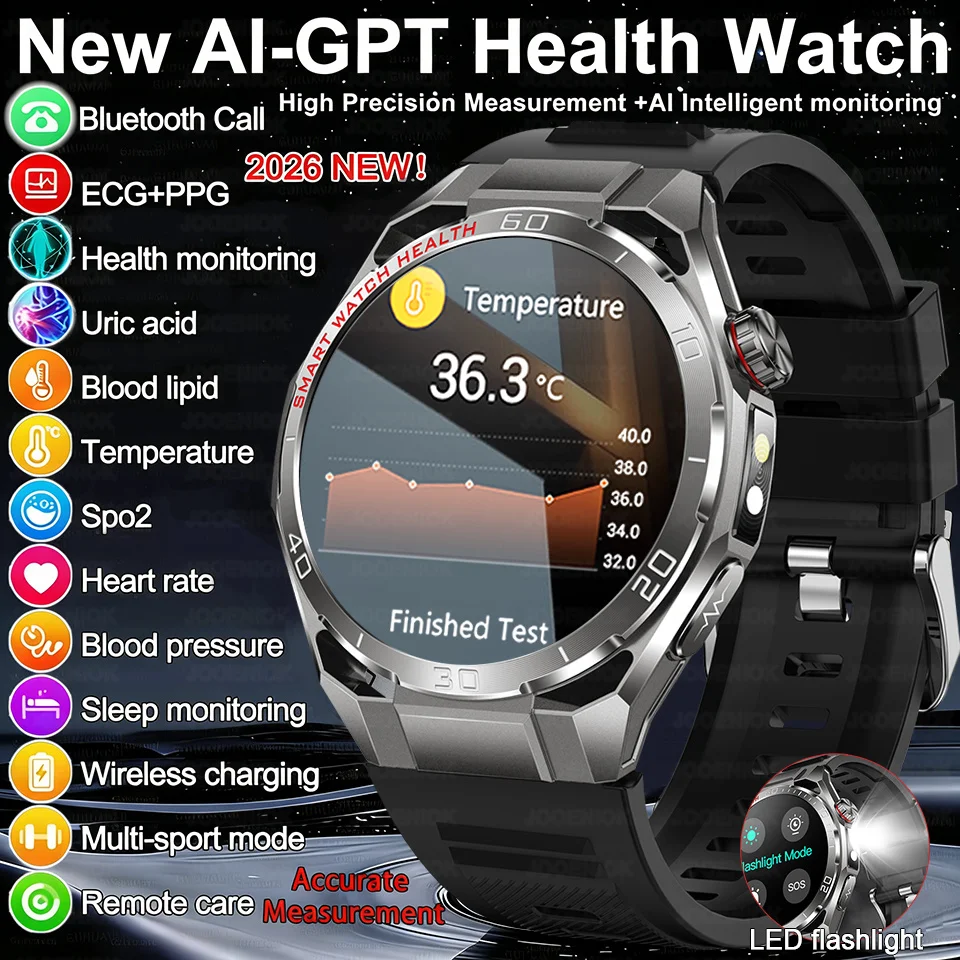 

ECG+PPG Body Fat Analysis Health Smart Watch Uric Acid BP Blood Oxygen Bluetooth call Sports Smart Watch For Men Women 2026 New