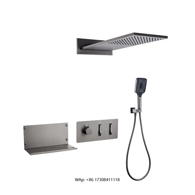 Thermostatic Bathroom Shower Set Wall Mounted Brass Mixer Piano Button Hidden Jet Massage Spray Mode Hotel