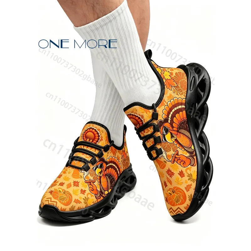Autumn Thanksgiving Turkey Maple Leaf Pattern Sole Sneakers Breathable Festive Casual Thick Sole Shoes Man Woman