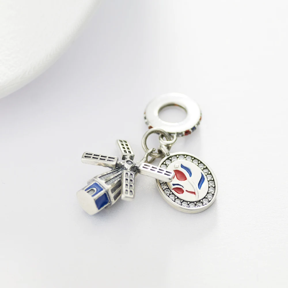 New 925 Sterling Silver Charms Dutch Windmill Tulip Pendant Fits Original Bracelet DIY Jewelry Outfit Gift For Women