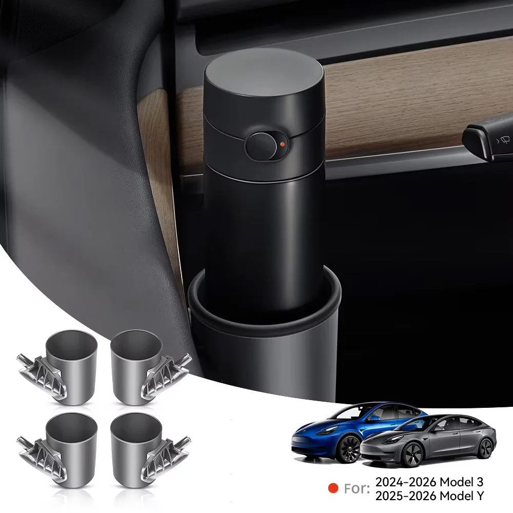 Image of YZ Für Tesla Model 3 Y Highland Juniper 2026 4-teiliges Set Autotür-Getränkehalter Spezieller Türbecher-Aufbewahrungsbox-Halter Auto-Zubehör