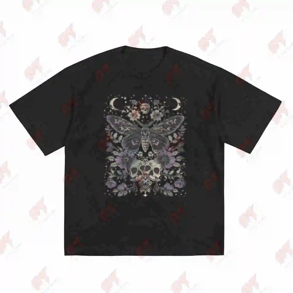 Gothic Moth Witchy Floral Skull Dark Romance Alt Short Sleeve Tee 100% Cotton T-Shirt