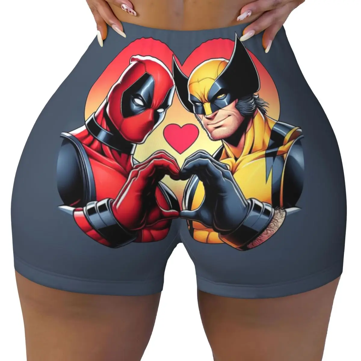 Shorts de treino personalizados para mulheres, Deadpool e Wolverine, melhores amigos, ginásio, voleibol, motociclista, ioga