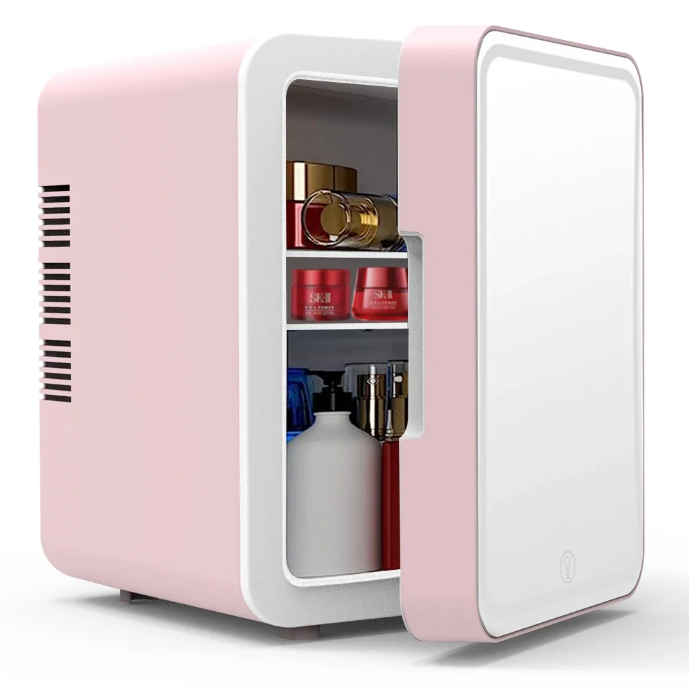 220V/12V 4L Fridge Beauty Refrigerator Mirror Outdoor Household Office Pink And White Car Mini Fridge Beauty Makeup Refrigerator