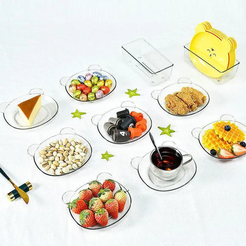 

Home Teddy Bear Kawaii Anime Snack Dish Cute Cartoon Creative Tableware Anti Drop Fruit Dried Fruit Small Plate Toys for Kids