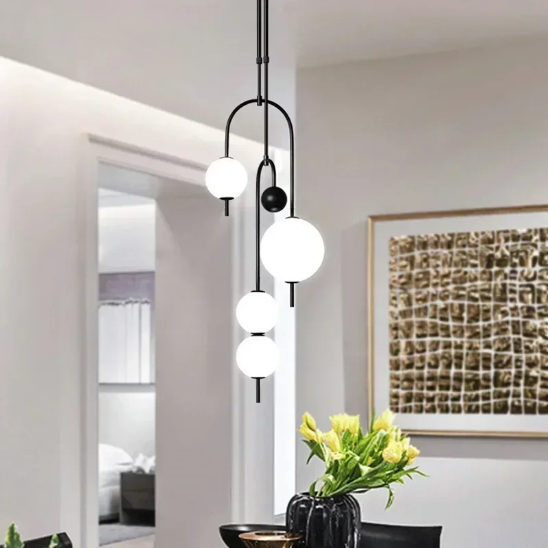 Moderne, minimalistische LED-Pendelleuchte mit Acrylkugel, schwarzes nordisches Esszimmer, Schlafzimmer, Wohnzimmer, Bartheke, Raumbeleuchtung